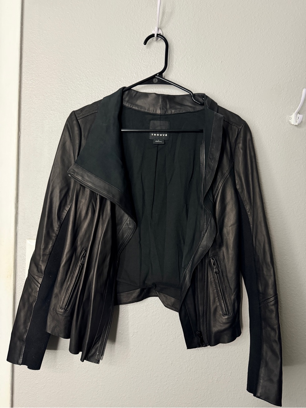 Trouve Black Leather Open-Front Moto Jacket